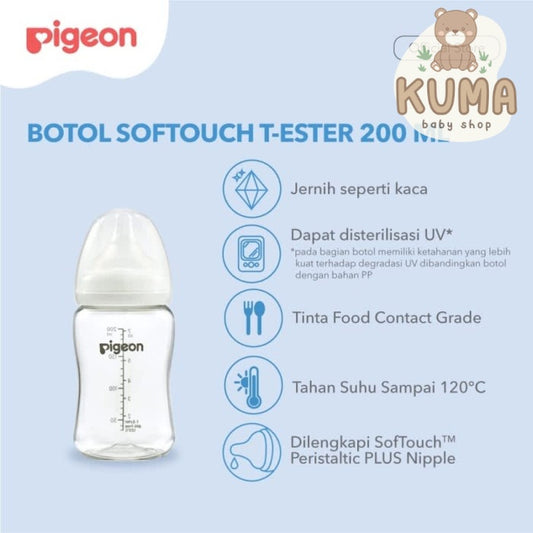 PIGEON Botol T-Ester Wide Neck 200ml with P-Plus Nipple dot
