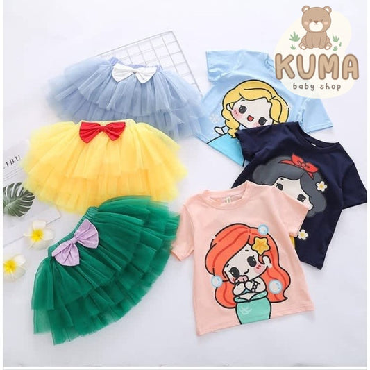 BAJU SETELAN ANAK TUTU 1 SET ROK TUTU DISNEY PRINCESS BALLET FROZEN