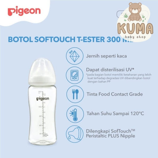PIGEON Botol T-Ester Wide Neck 300ml with P-Plus Nipple dot