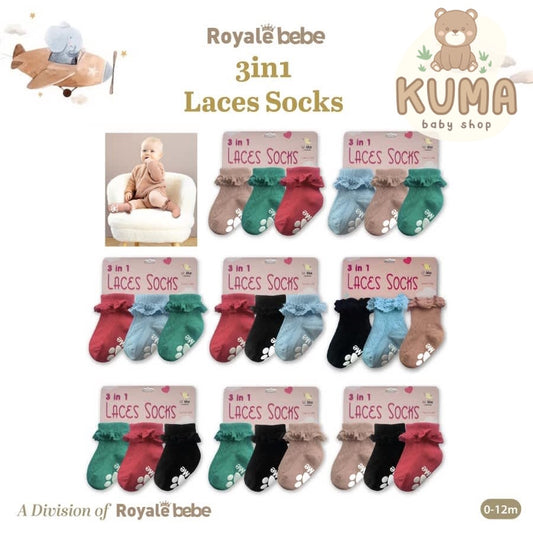 Royale Bebe Laces Socks 3in1 Kaos Kaki Anak