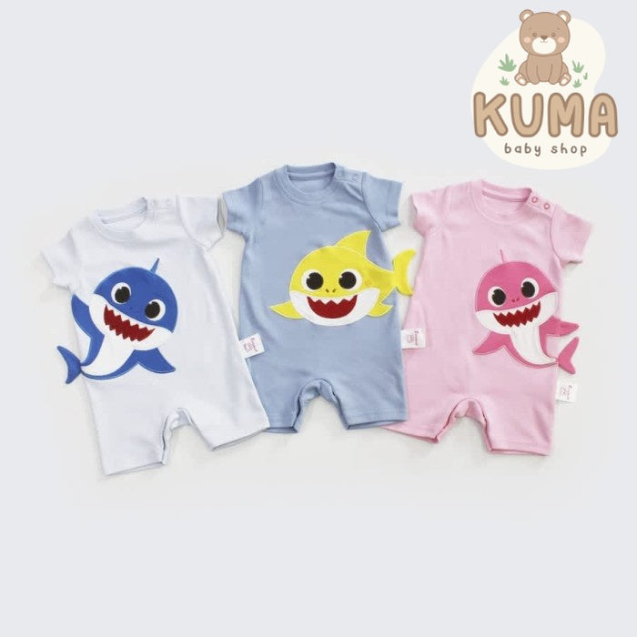 Jumper Bayi | Romper Pendek Baby Shark Embrodery