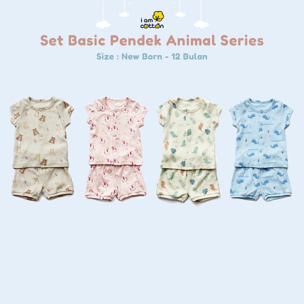Setelan Pendek Baju Bayi / I Am Cotton Short Basic Set Animal Series