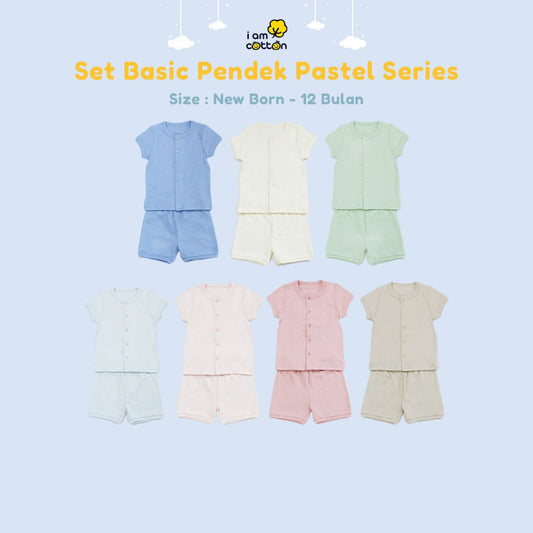 Setelan Pendek Baju Bayi / I Am Cotton Short Basic Set Pastel Series