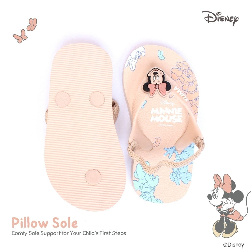 Zuma Baby x Disney Minnie 2 Blush Nude, Sandal Jepit Bayi Karet Tali Belakang, Krem