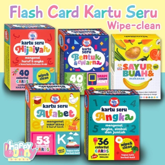 Flash Card Kartu Seru Angka, Alfabet, Bentuk & Buah Sayur Wipe Clean