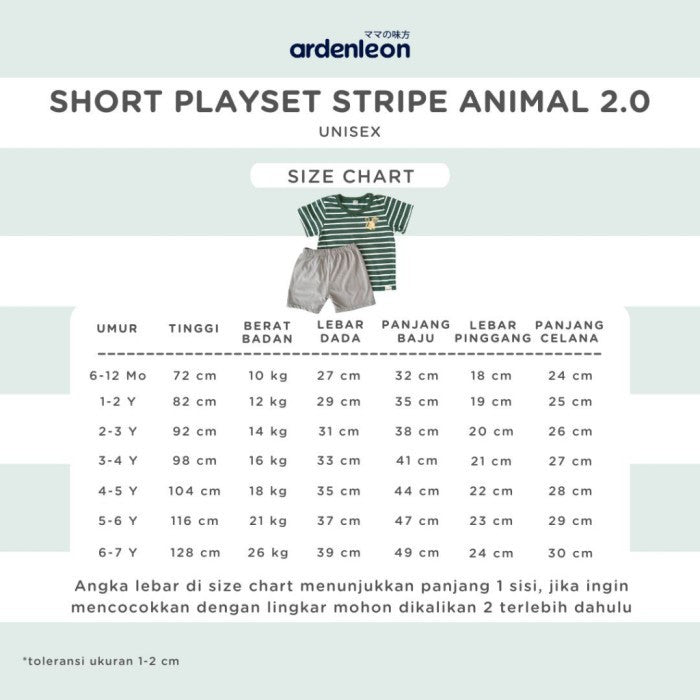 ARDENLEON Setelan Anak Kaos Anak Short Playset Stripe Animal 2.0