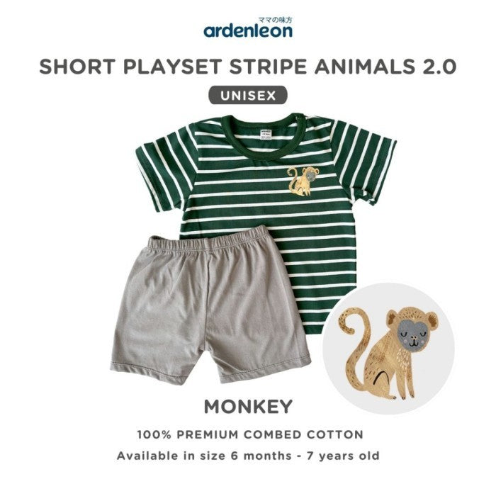 ARDENLEON Setelan Anak Kaos Anak Short Playset Stripe Animal 2.0