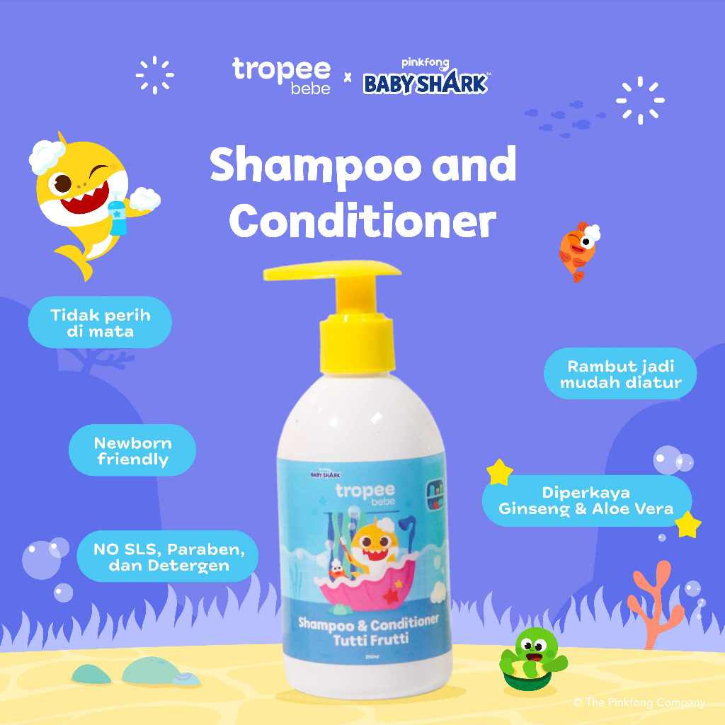 Tropee Bebe x Pinkfong - Shampo & Conditioner 250ml / Sampo Bayi dan Anak / Free SLS / Anti Lepek