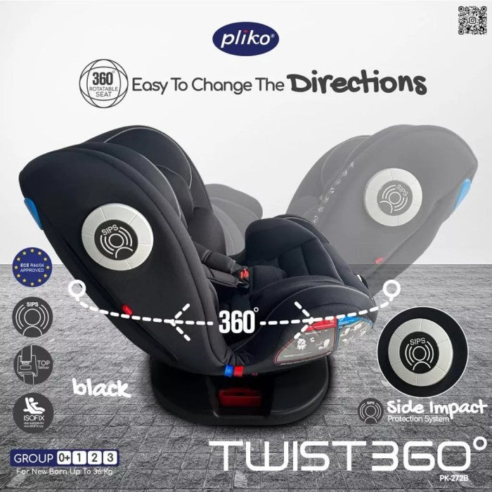 Carseat Pliko PK-727B Twist Rotate 360 Isofix NEW