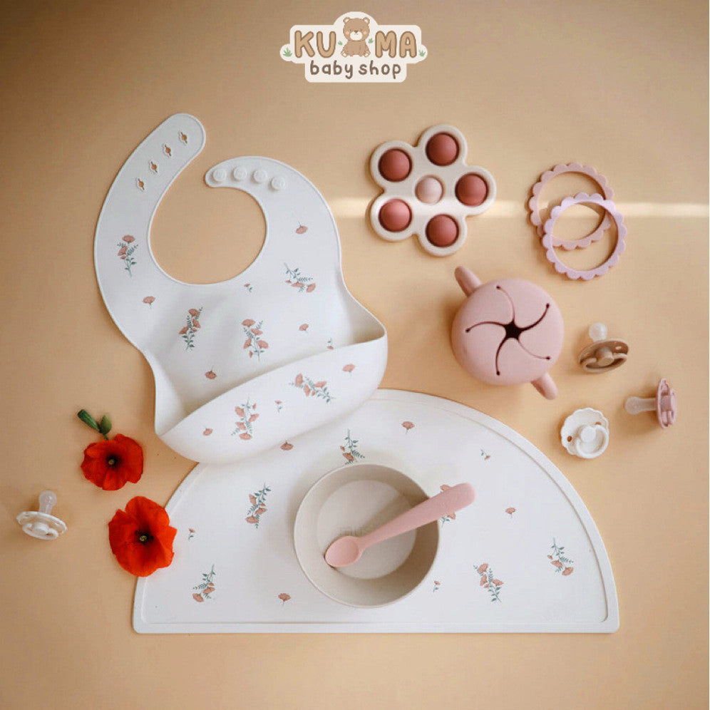 Kuma Bear Silicone Bib & Placemat Place Mat Alas Makan Celemek Makan