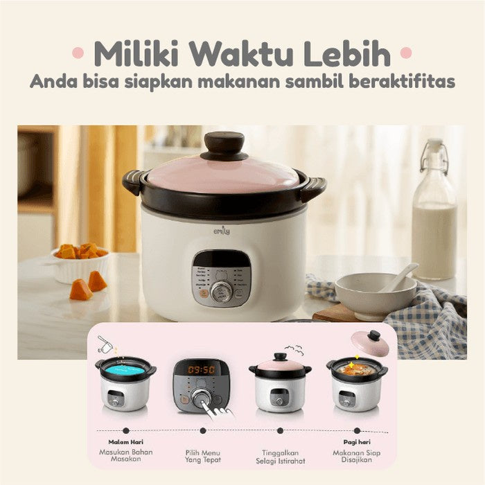 Emily Slow Cooker Clay Coated Pot 2.8L / Baby & Family Food Maker