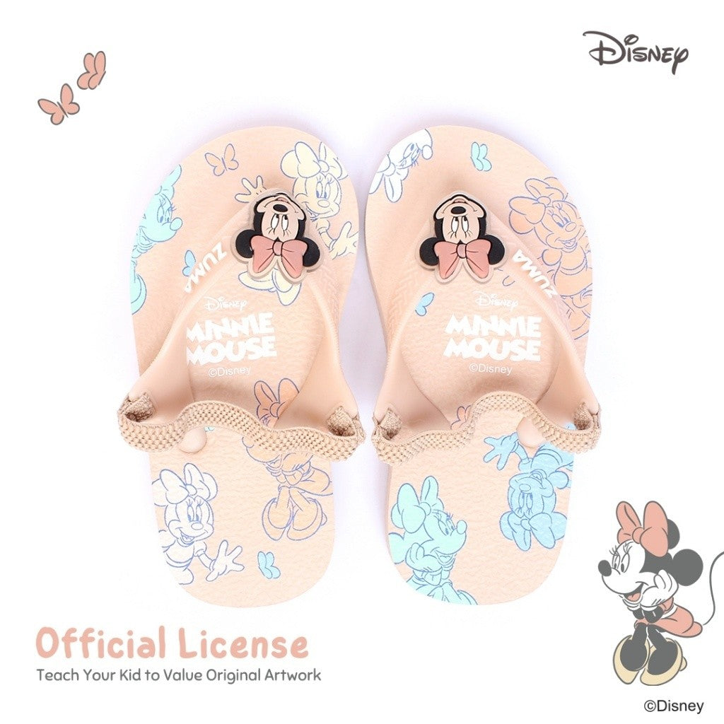 Zuma Baby x Disney Minnie 2 Blush Nude, Sandal Jepit Bayi Karet Tali Belakang, Krem