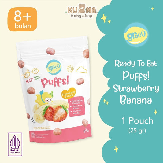 Grouu - Puffs! Strawberry Banana/Tomato Herbs 150gr - Camilan MPASI - Snack Sehat - NO MSG - Snack Bayi - Cemilan Biskuit Bayi Grouu