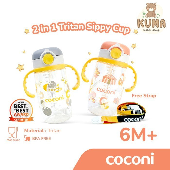 COCONI Tritan Sippy Cup with Strap 350ml | Baby Water Bottle