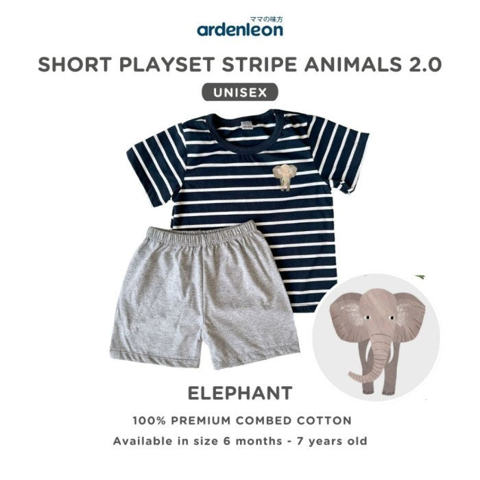 ARDENLEON Setelan Anak Kaos Anak Short Playset Stripe Animal 2.0