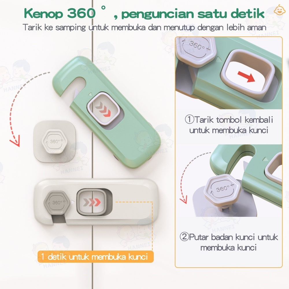 Hannei Pengaman Laci Lemari Bayi Safety Lock Kunci Kulkas Pengaman Laci Pintu Serbaguna