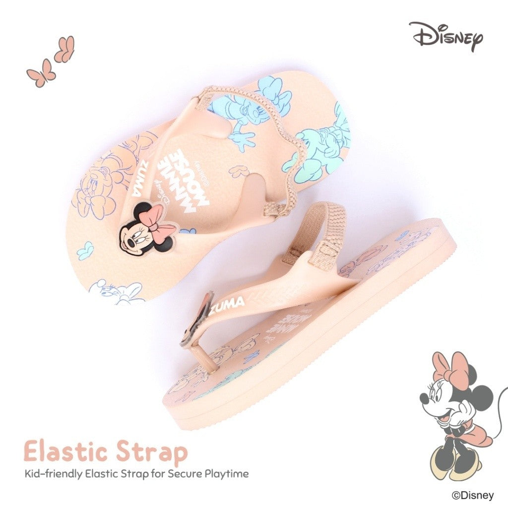 Zuma Baby x Disney Minnie 2 Blush Nude, Sandal Jepit Bayi Karet Tali Belakang, Krem