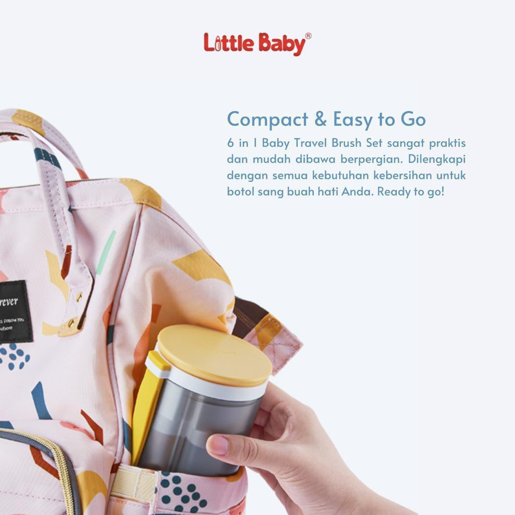 Little Baby Travel Baby Bottol  6 in 1 Set | Sikat Botol Silikon Travel | Rak Pengering  Portabel Multifungsi | Pembersih Susu Portabel | Pembersih Dot/ Sedotan Portabel | Tempat Sabun Botol Portabel