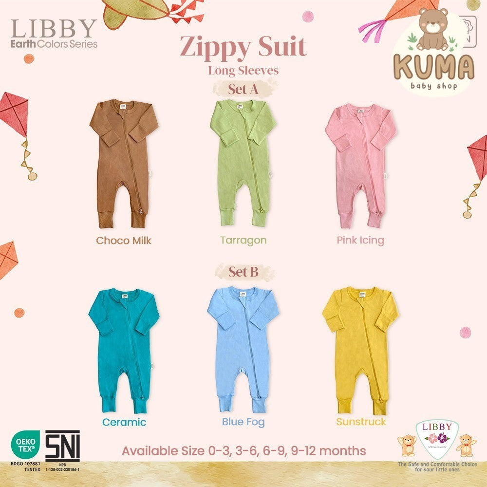 LIBBY Zippy Suit Lengan Panjang Bayi Laki-laki & Perempuan 0-12bln (1 Pcs / Pack) - Sleep Suit Playsuit Jump Suit Romper Bayi
