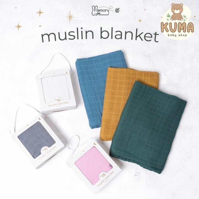 MemoryLife - Premium Plain Muslin Baby Blanket Swaddle | Kain Bedong