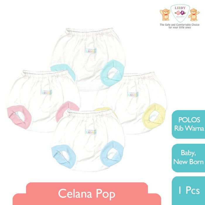 LIBBY Celana Pop Newborn Polos Putih List Rib Warna(1 pcs)
