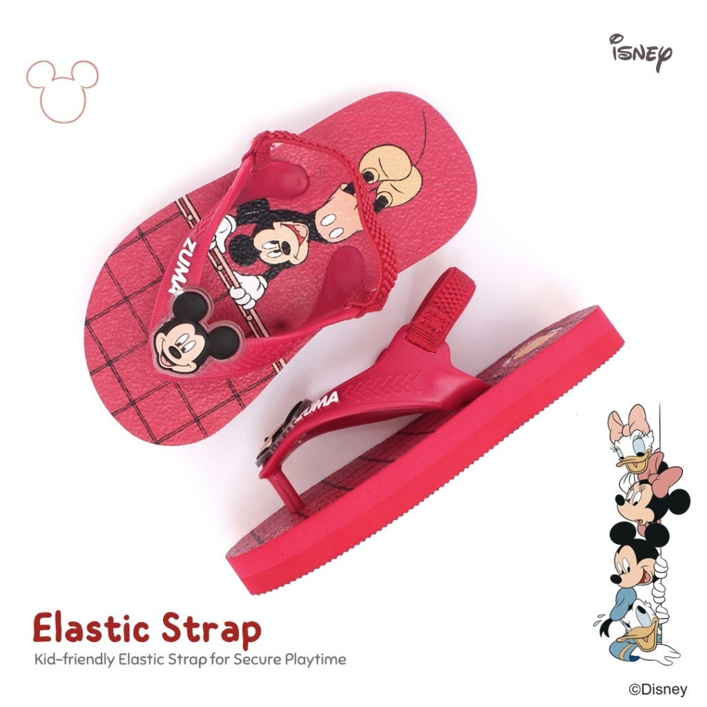 Zuma Baby x Disney Mickey 1 Red, Sandal Jepit Bayi Karet Tali Belakang, Merah