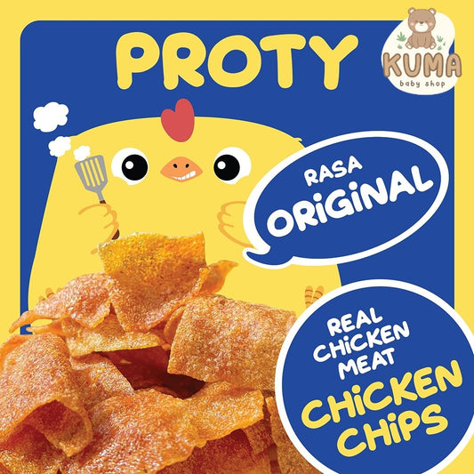 PROTY Chicken Chips Original (1) - Keripik Daging Ayam Krispi - Snack Cemilan Protein Sehat - 18 gr