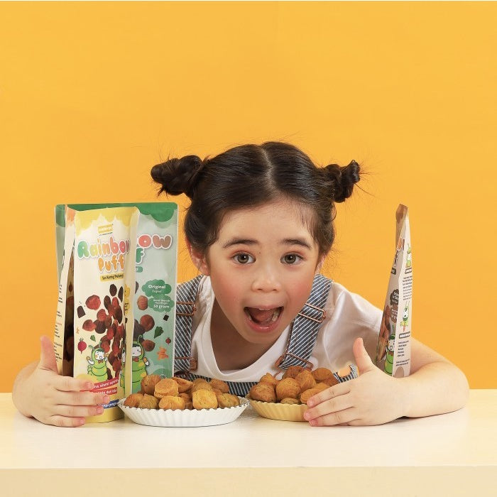 SUNKRISPS RAINBOW PUFF SNACK BAYI | CEMILAN KUE SUS KERING COKLAT KEJU