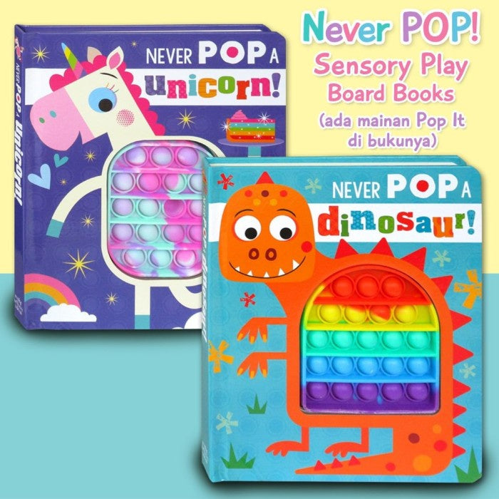 Never Pop a Dinosaur & Unicorn! Pop It Sensory Play board book
