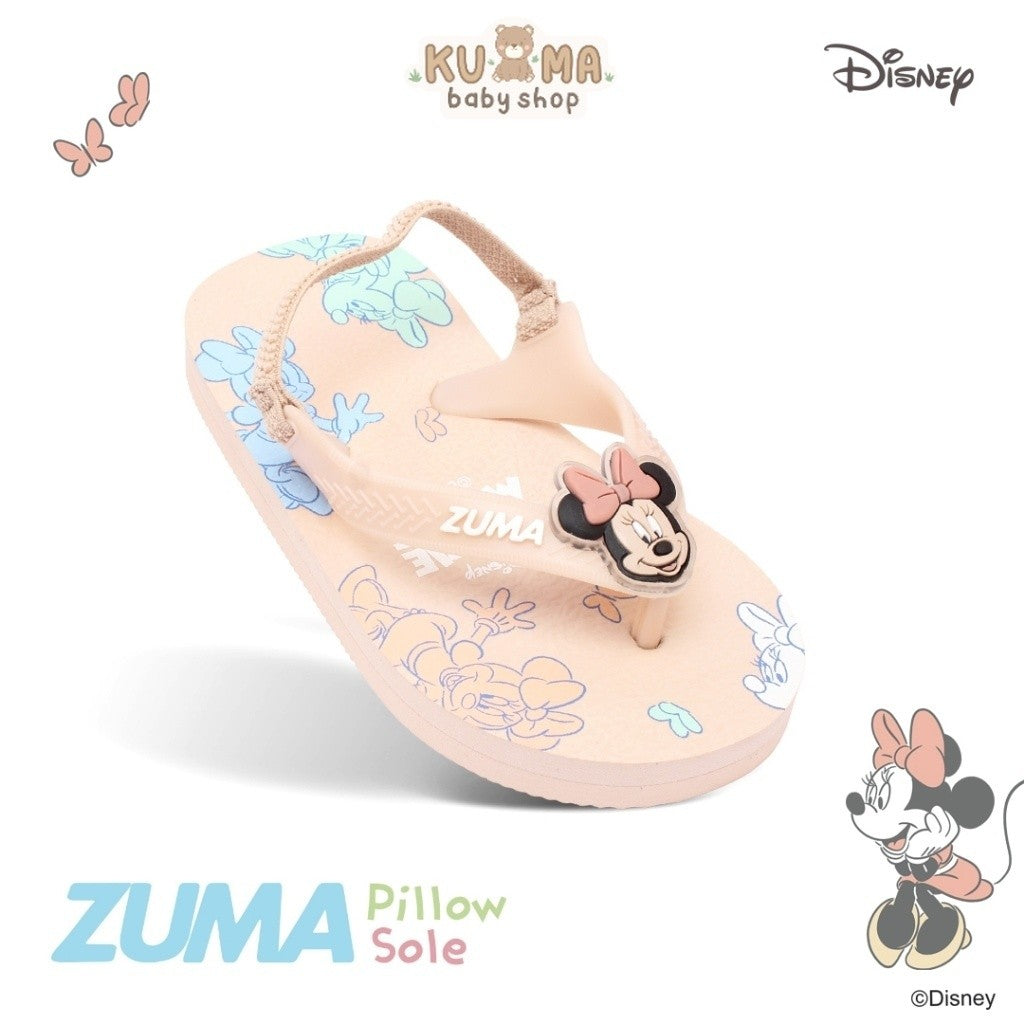 Zuma Baby x Disney Minnie 2 Blush Nude, Sandal Jepit Bayi Karet Tali Belakang, Krem