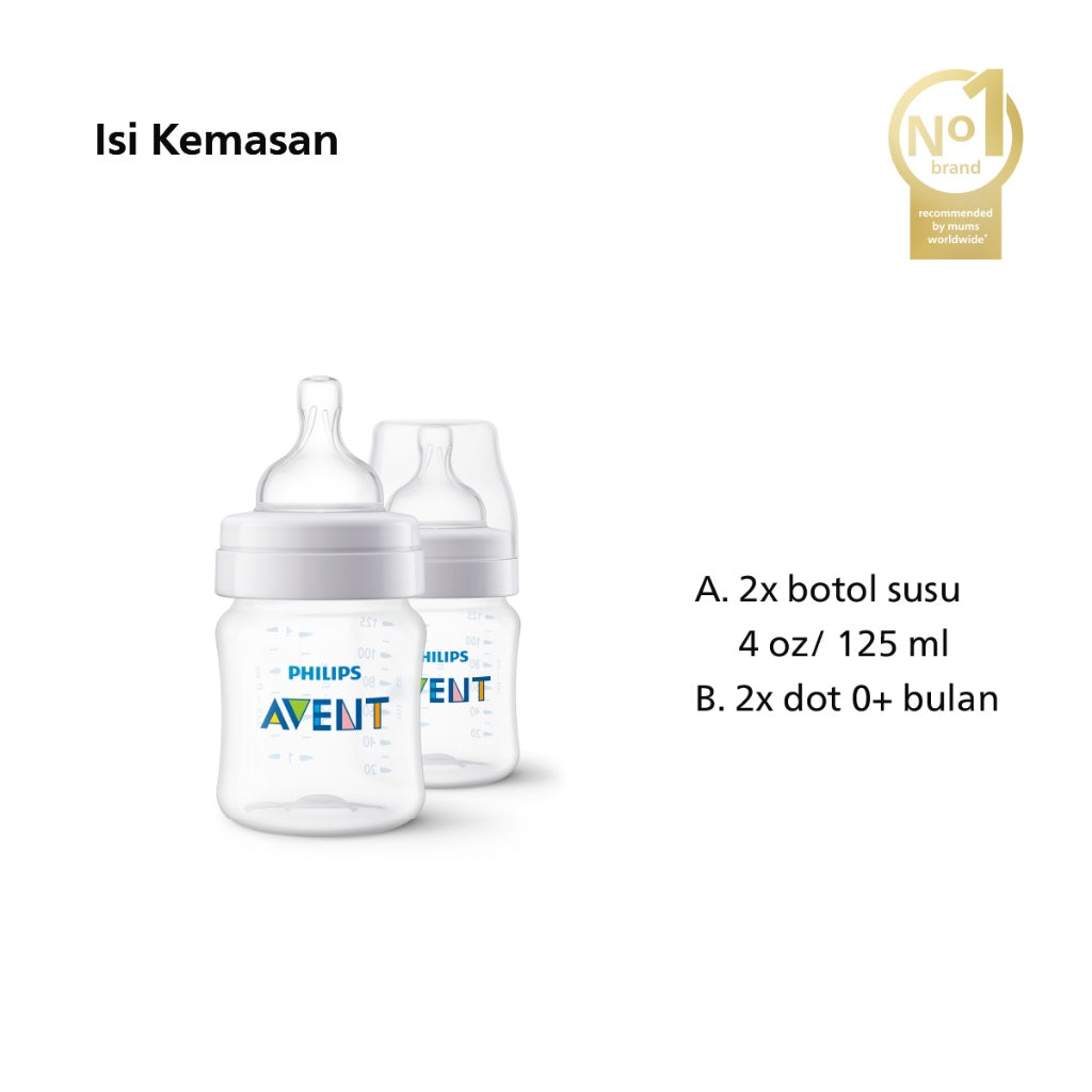 Philips Avent Classic Plus Bottle 125ml Twin 2Pcs 0M+ SCF560/27 Botol Susu