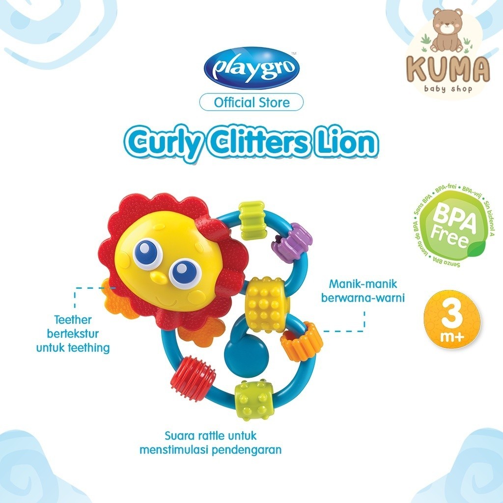 Playgro Curly Critter Lion - Mainan Gigitan Anak Bayi