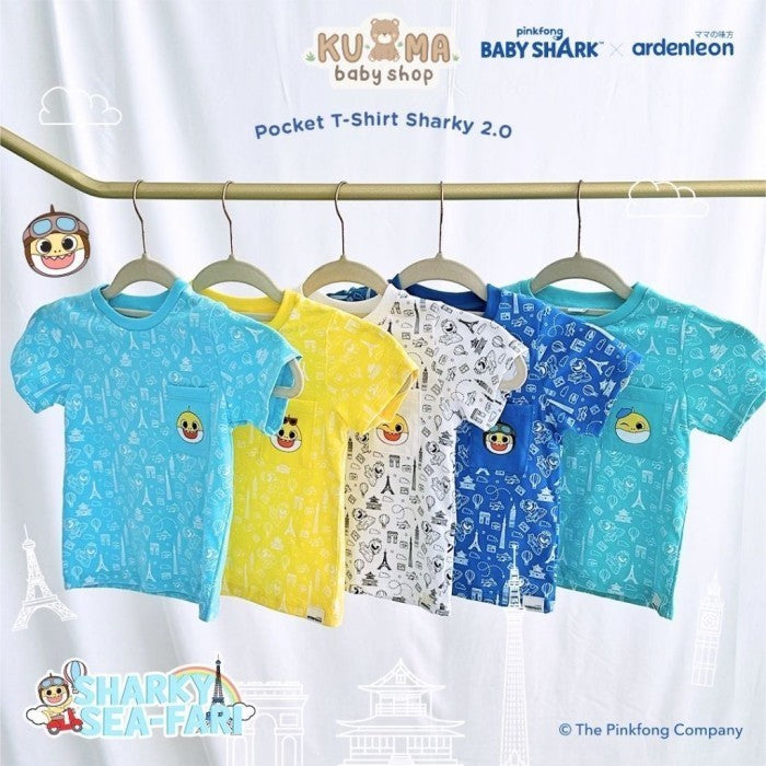 ARDENLEON Atasan Kaos Anak Shark Pocket T-shirt 2.0