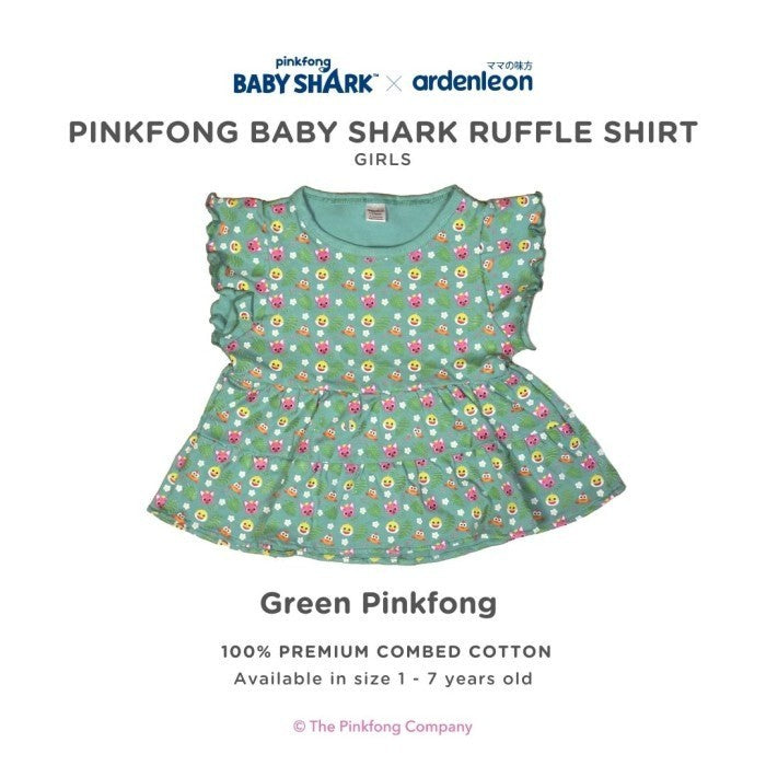 ARDENLEON Atasan Anak Pinkfong Ruffle Shirt Kaos Anak Perempuan