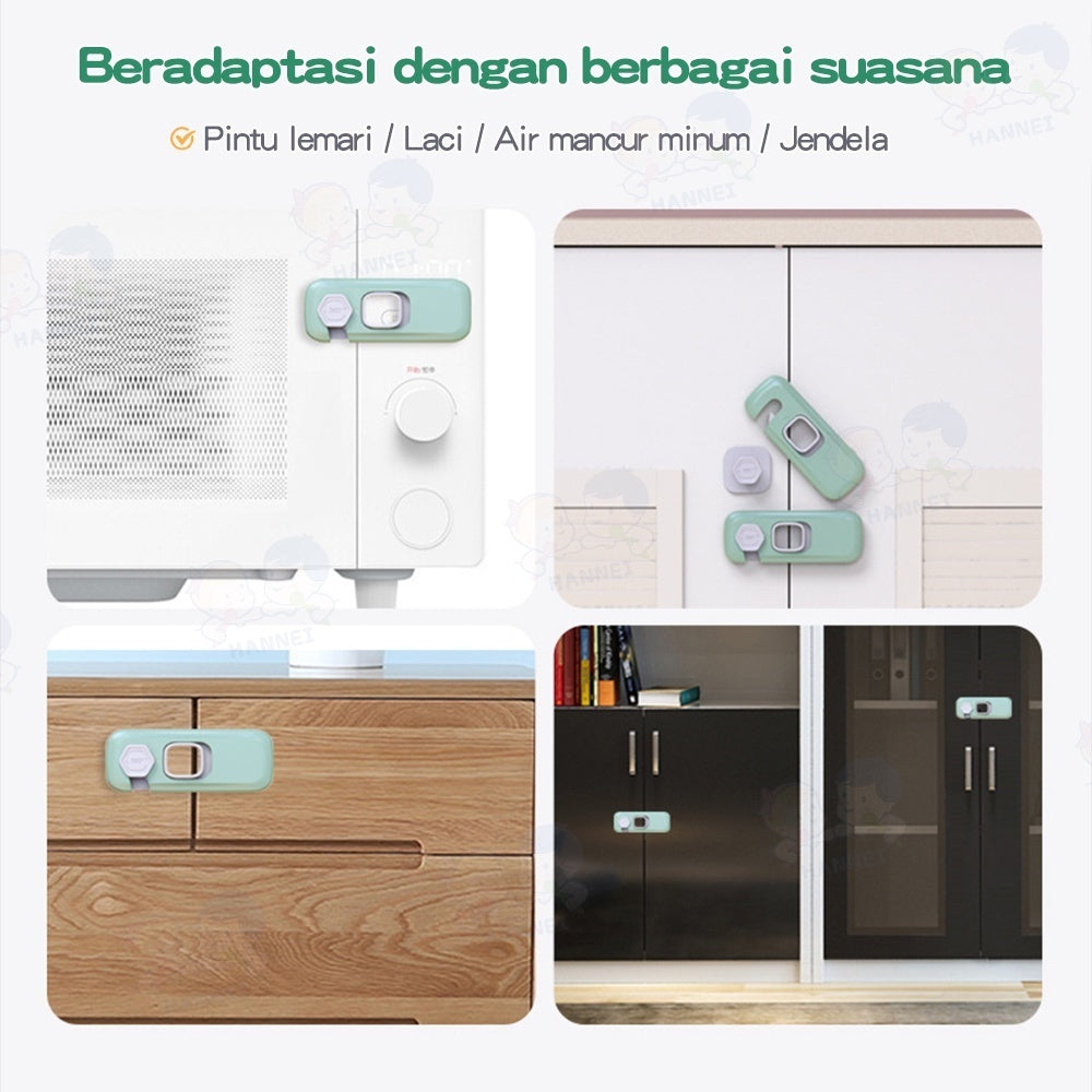 Hannei Pengaman Laci Lemari Bayi Safety Lock Kunci Kulkas Pengaman Laci Pintu Serbaguna