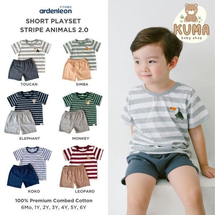 ARDENLEON Setelan Anak Kaos Anak Short Playset Stripe Animal 2.0