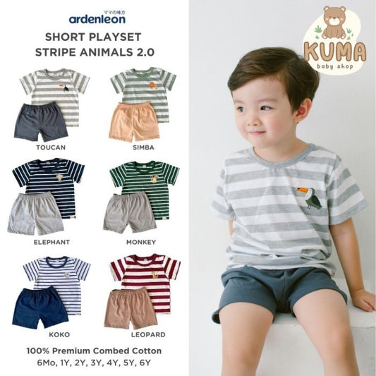 ARDENLEON Setelan Anak Kaos Anak Short Playset Stripe Animal 2.0