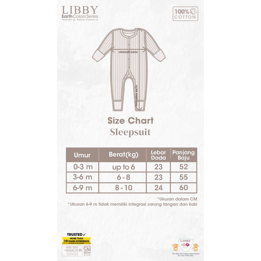 LIBBY Baju Tidur Bayi Sleepsuit Bodysuit Romper Polos Drop Needle 0-9 Bulan (1 Pcs / Pack)