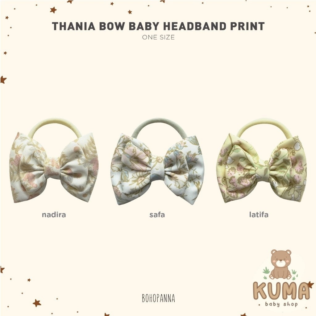BOHOPANNA - RAYA COLLECTION 2025 - THANIA BOW BABY HEADBAND PRINT - Pita Bayi