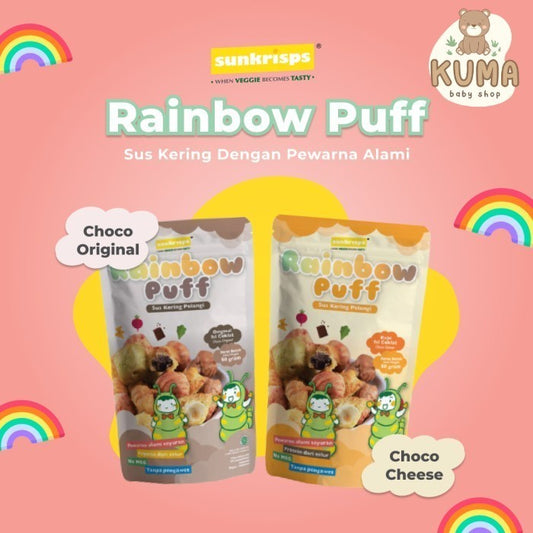 SUNKRISPS RAINBOW PUFF SNACK BAYI | CEMILAN KUE SUS KERING COKLAT KEJU