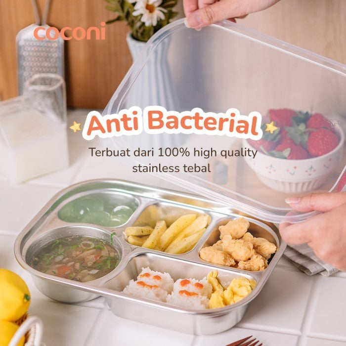 COCONI Premium Stainless Food Tray with Lid | Piring Makan Stainless