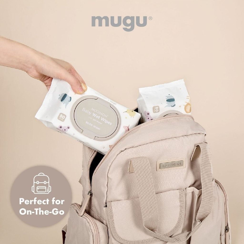 MOOIMOM X Mugu Baby Wet Wipes EDI Water 80 Sheets I Tisu Basah Travel Friendly I Non Alcohol Tanpa Parfume