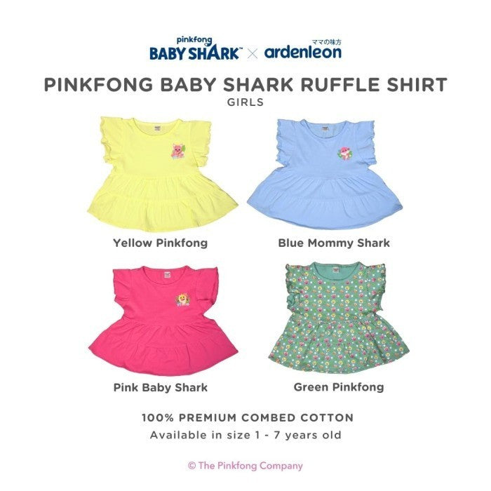 ARDENLEON Atasan Anak Pinkfong Ruffle Shirt Kaos Anak Perempuan