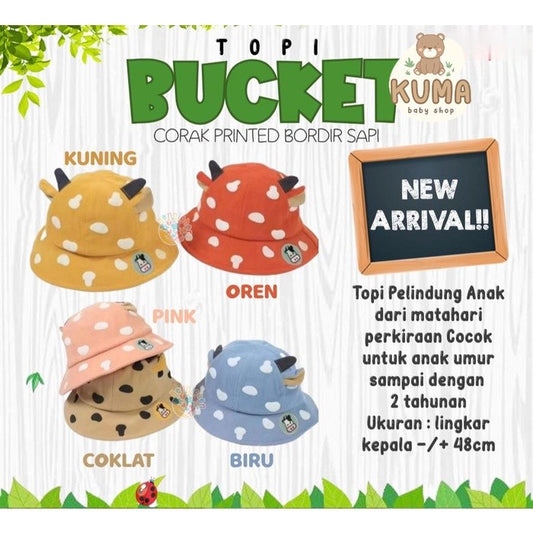 TOPI BAYI BUCKET HAT BABY CORAK PRINTED BORDIR SAPI LUCU 0 - 2 TAHUN