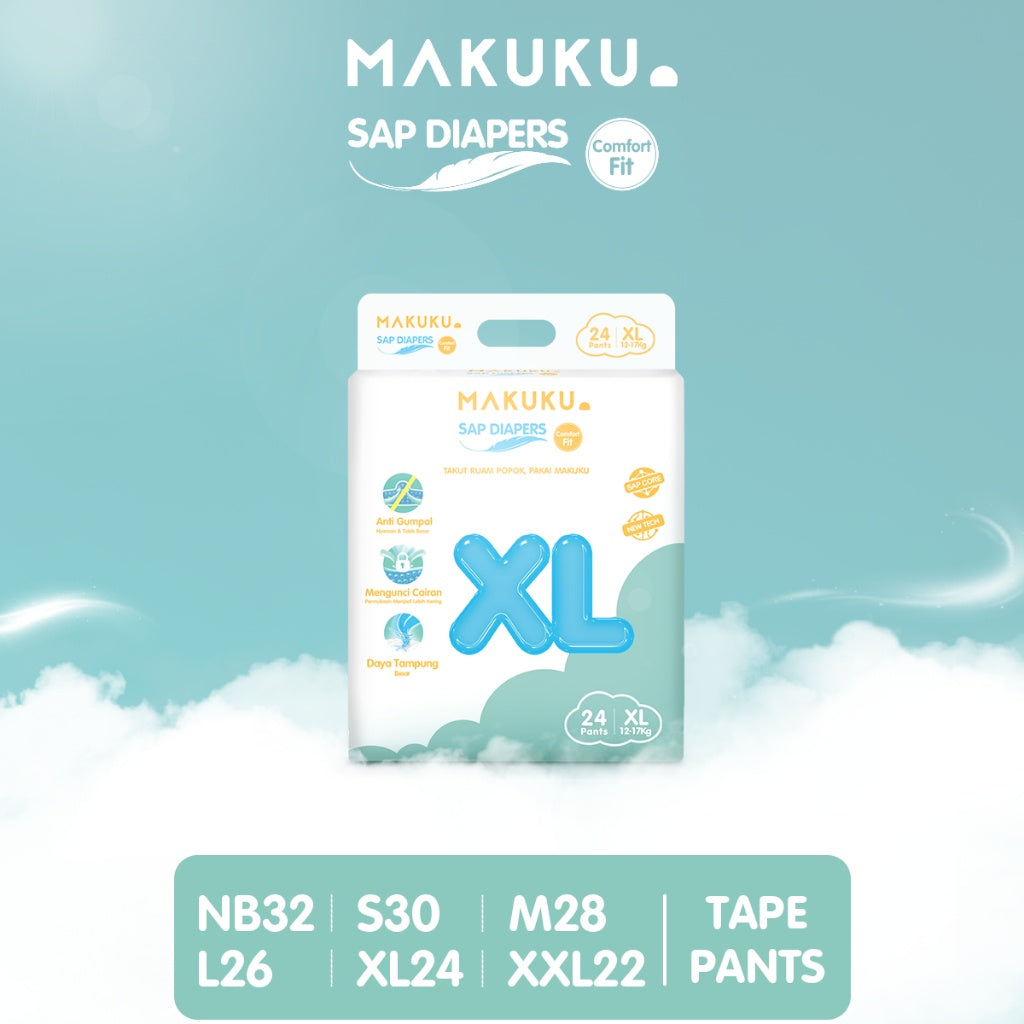 [1 PACK] MAKUKU SAP Diapers  Comfort Fit Mini Tape/Pants NB/S/M/L/XL/XXL Popok Bayi Anti Gumpal Extra Dry