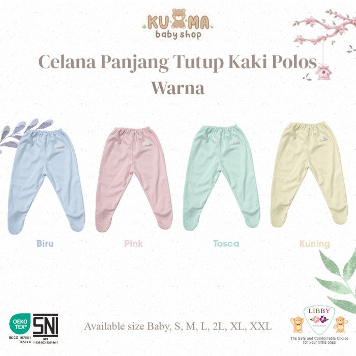 LIBBY Celana Panjang Tutup Kaki Polos Warna dan Putih (1Pcs)