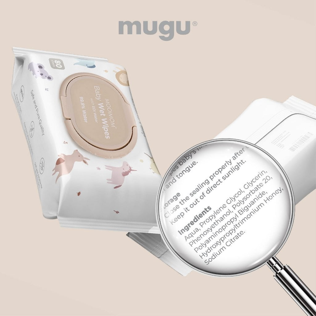 MOOIMOM X Mugu Baby Wet Wipes EDI Water 80 Sheets I Tisu Basah Travel Friendly I Non Alcohol Tanpa Parfume