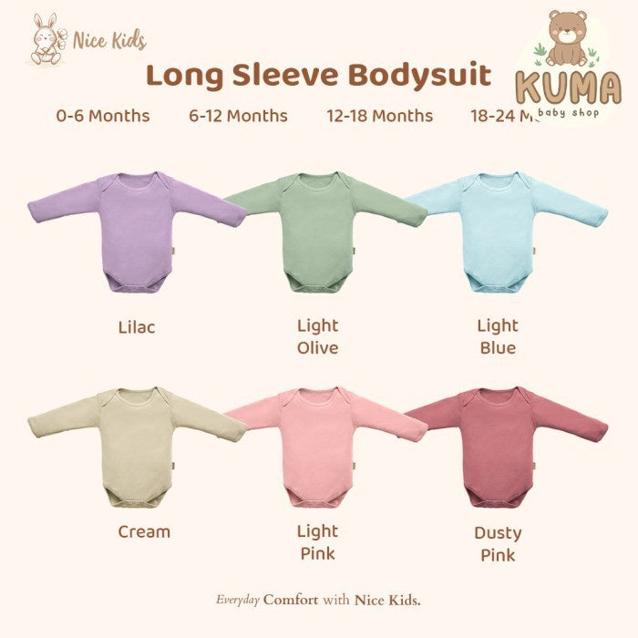 Nice Kids Baby Long Sleeve Bodysuit Soft Color Baju Bayi