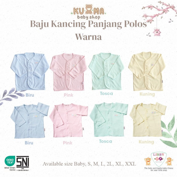 LIBBY 1 PCS Baju Panjang Newborn Polos Warna  (1 PCS)