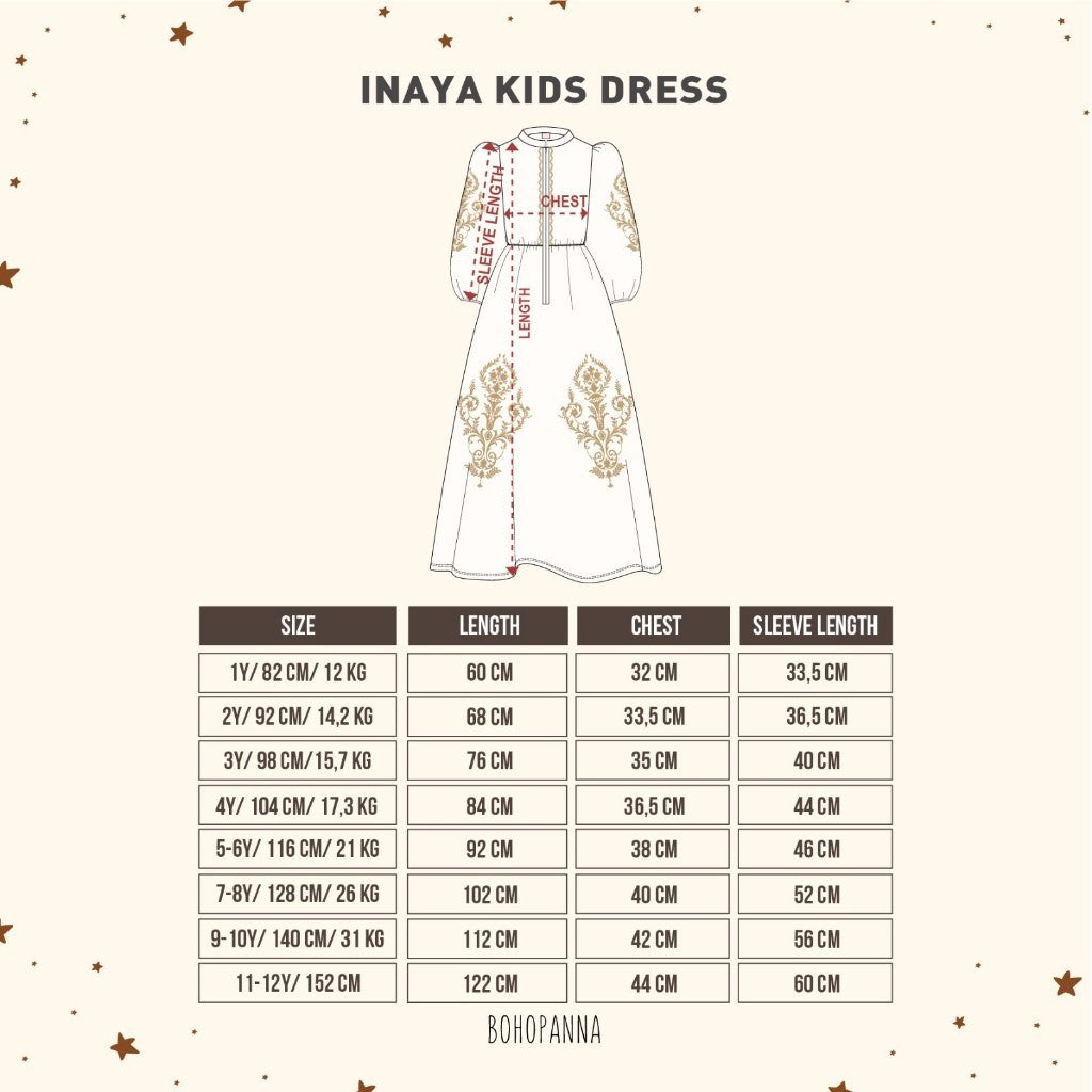BOHOPANNA - RAYA COLLECTION 2025 - INAYA KIDS DRESS - Dress Anak Perempuan - Baju Muslim - Baju Raya - Gamis